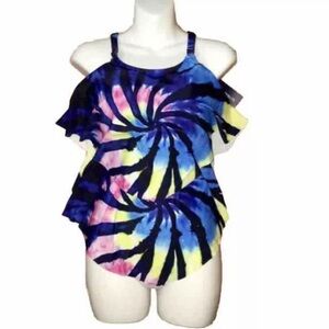 Women’s Corfrute Womens Multi-Color Bathing Swimsuit Layered Ruffle Top. NWT